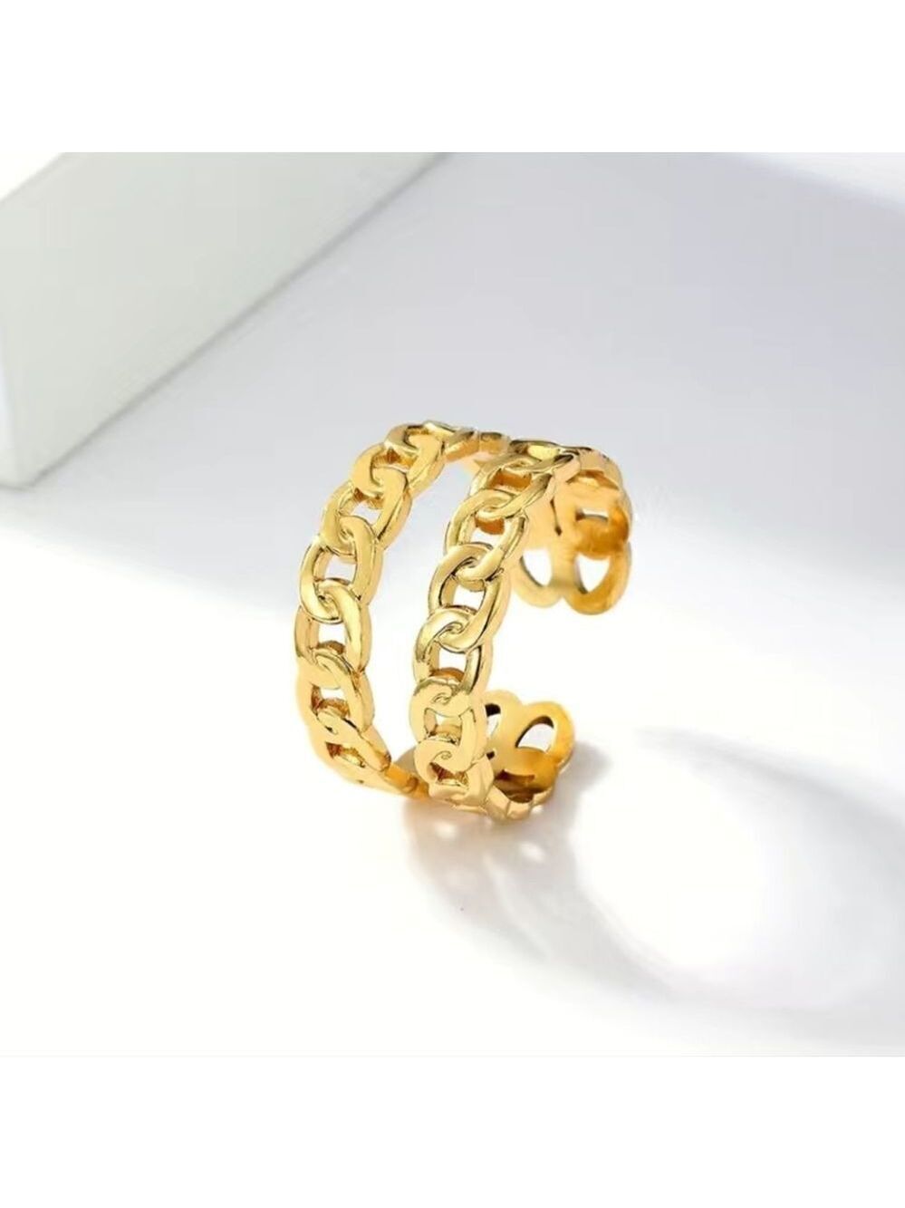 18K Gold Plated Stainless Steel Cuban Link Chain Double Layer Open Ring